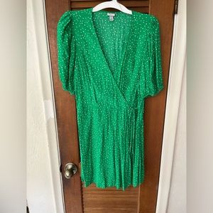 Green and white polka dot spring dress
